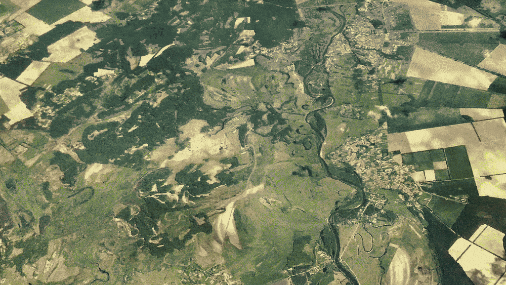 Vista aérea de lavouras e áreas rurais